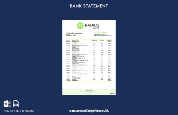 modello word di estratto conto bancario USA Massachusetts Radius in stile verifi